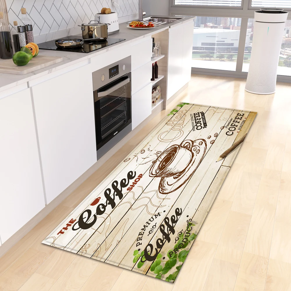 Commercial Kitchen Zones - Coffee Theme Kitchen Runner Rug Non-Slip