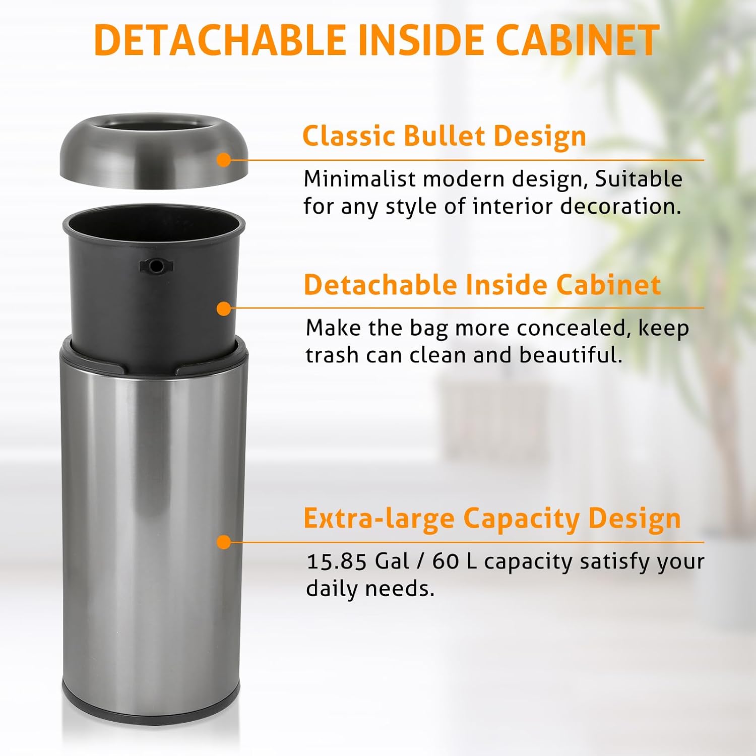 Dark‑Silver 16 Gallon Large Co - огляд і ціна Commercial Kitchen Garbage Can