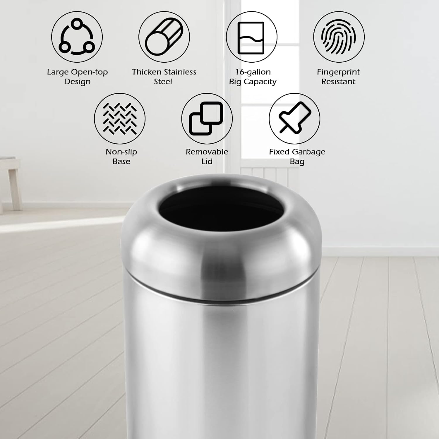 Large Stainless Steel Open‑Top - огляд і ціна Commercial Kitchen Garbage Can