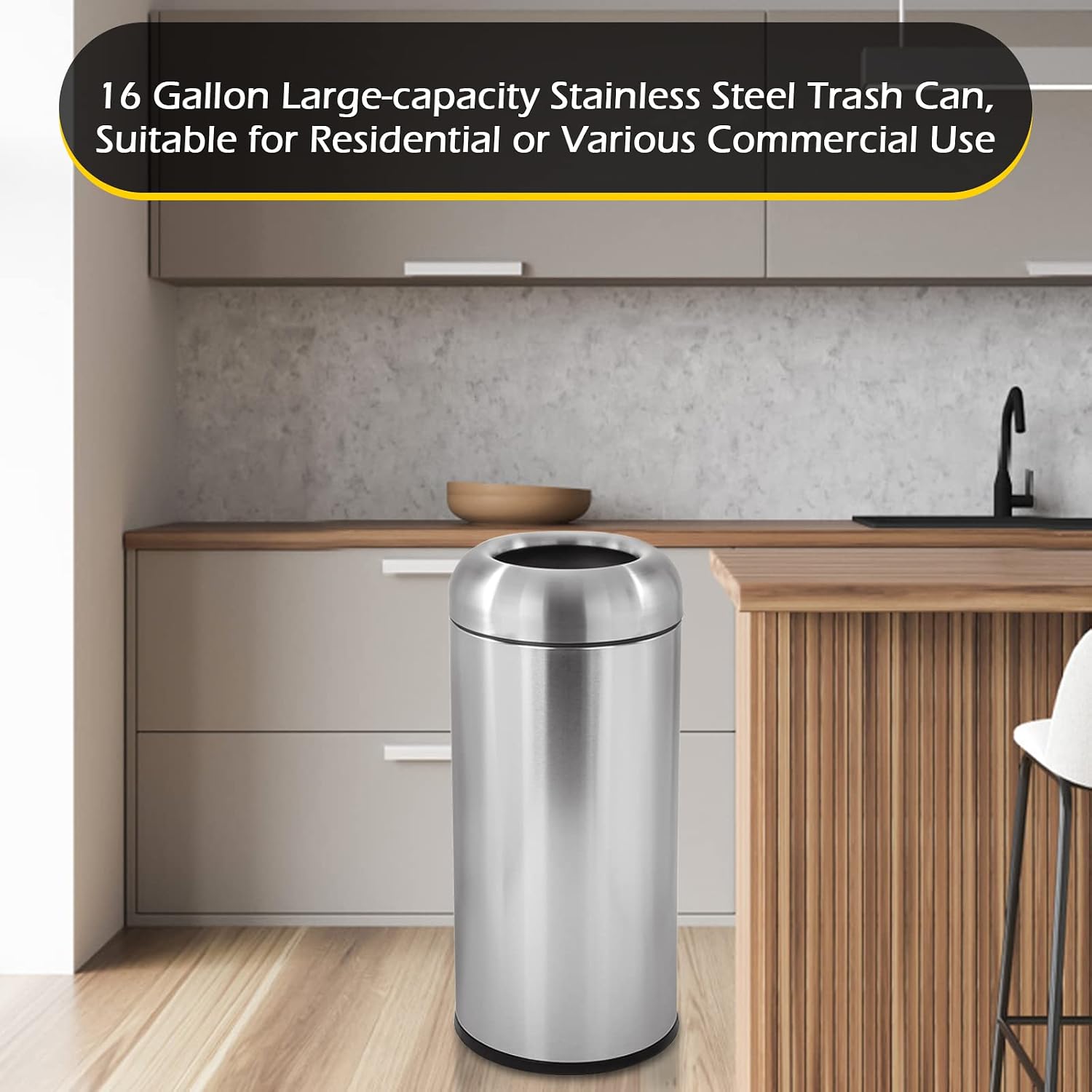 Large Stainless Steel Open‑Top - огляд і ціна Commercial Kitchen Garbage Can