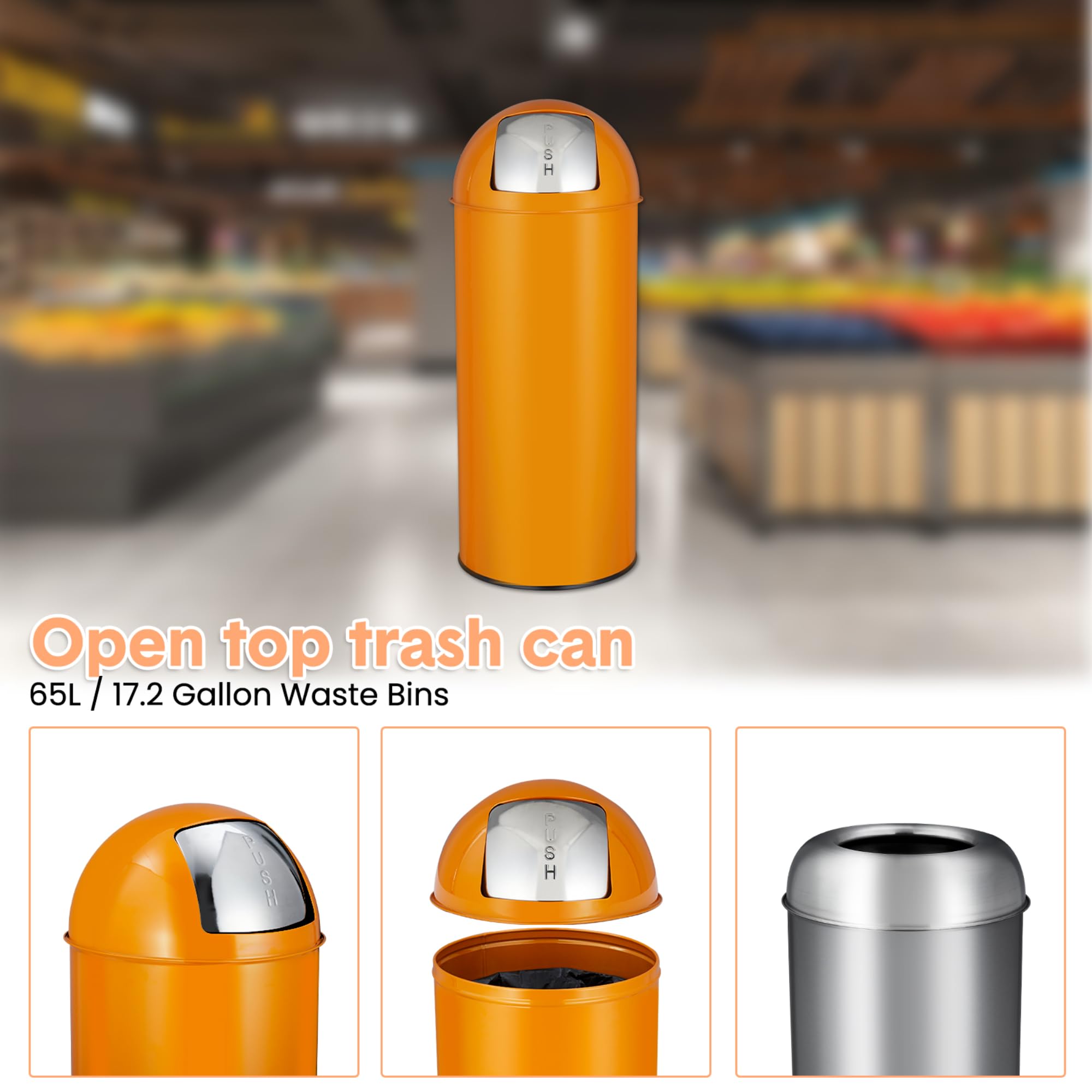 65 Liter Push Lid Trash Can, 1 - огляд і ціна Commercial Kitchen Garbage Can